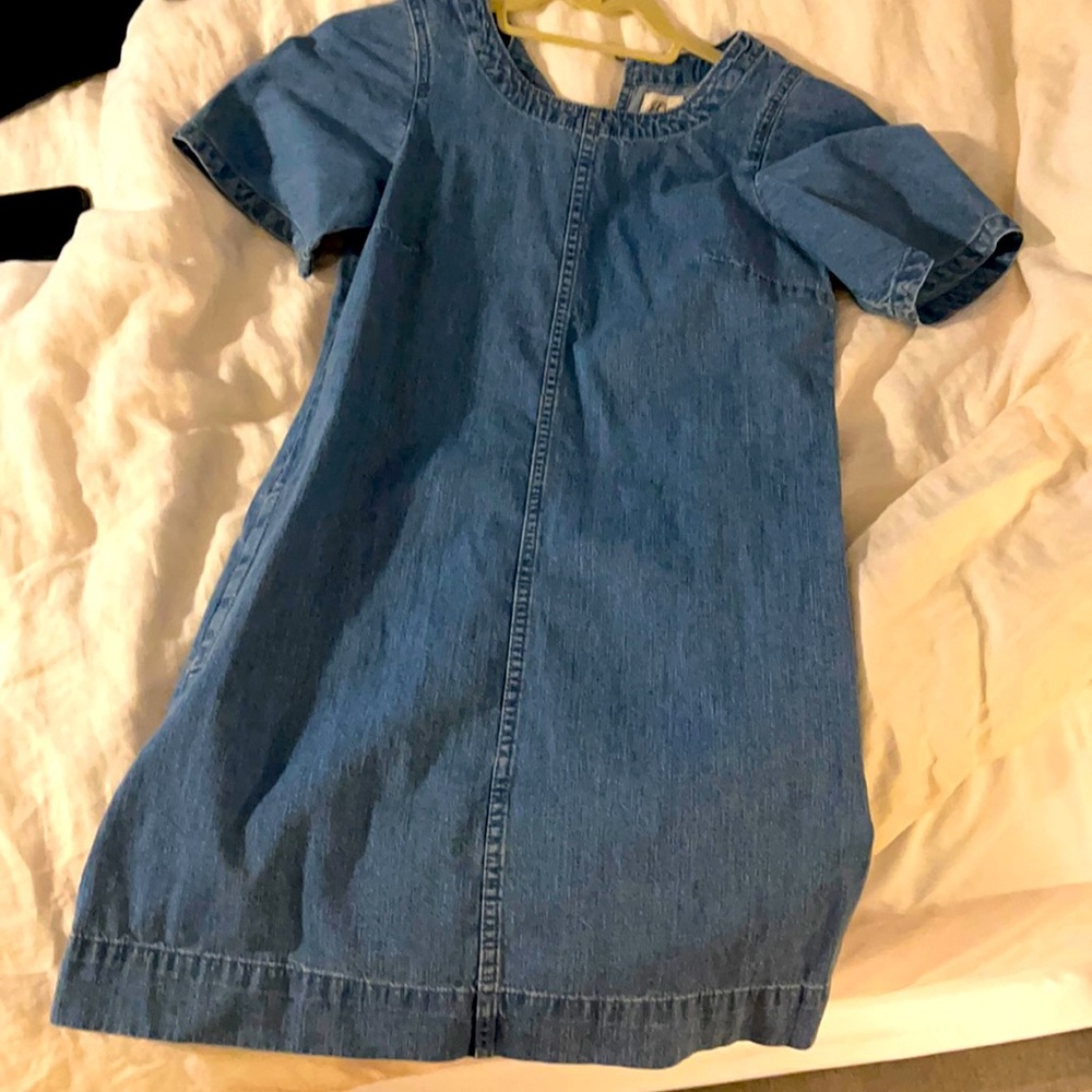 Denim jcrew dress. Hits above the knee.